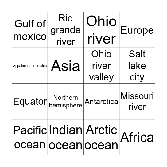 Geography bingo Card