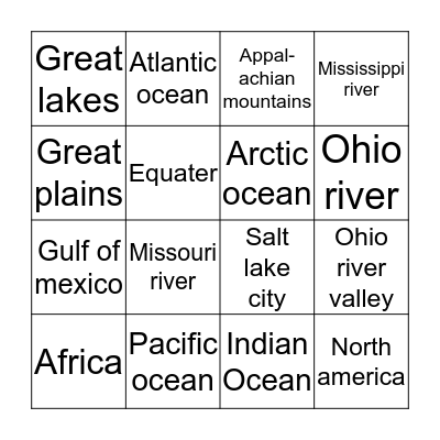 Geography bingo Card