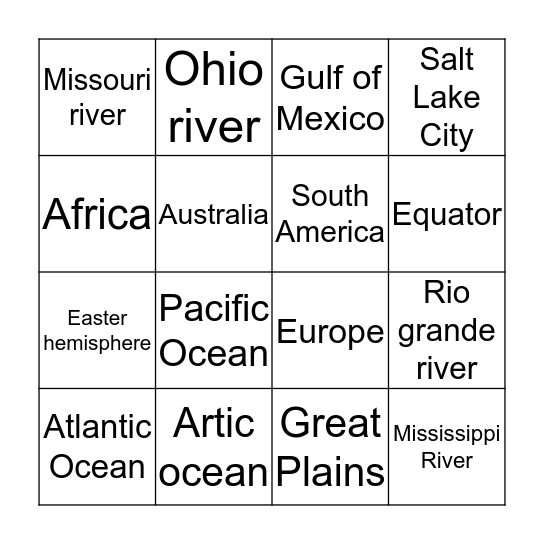 Geography bingo  Bingo Card