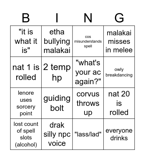 Drunk Dusk and Dawn bingo Card