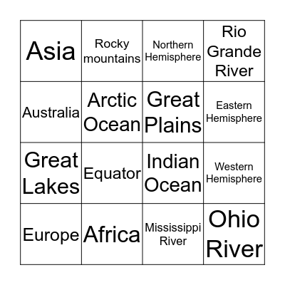 Geography Bingo Card