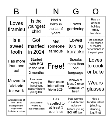 Ice Breaker Bingo - HR Edition Bingo Card