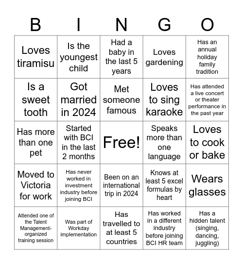 Ice Breaker Bingo - HR Edition Bingo Card