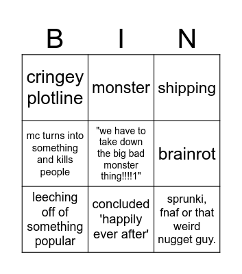 YT Kids Cringe Bingo Card