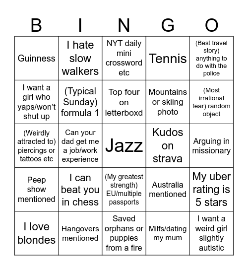 Guys on hinge in London Bingo Card