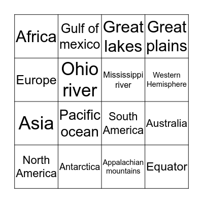 Geography bingo Card