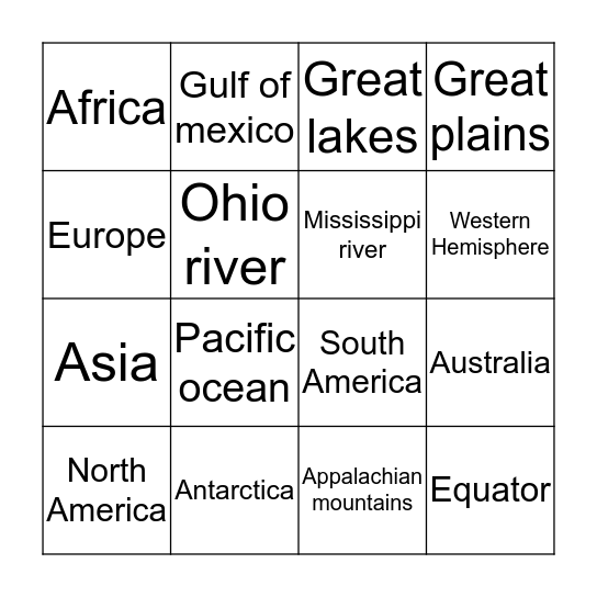 Geography bingo Card