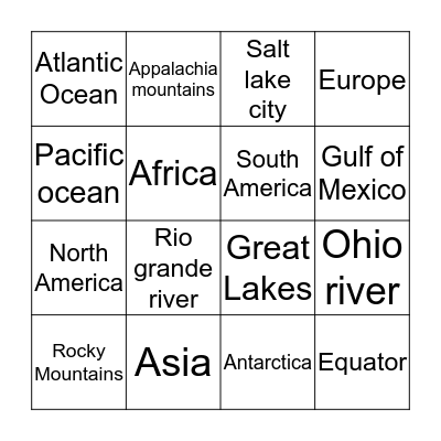 Geography bingo Card