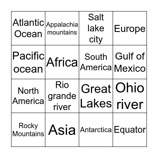 Geography bingo Card