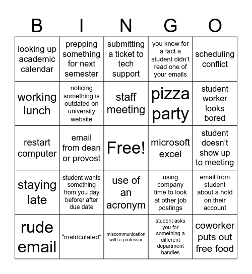 Student Affairs Bingo Card