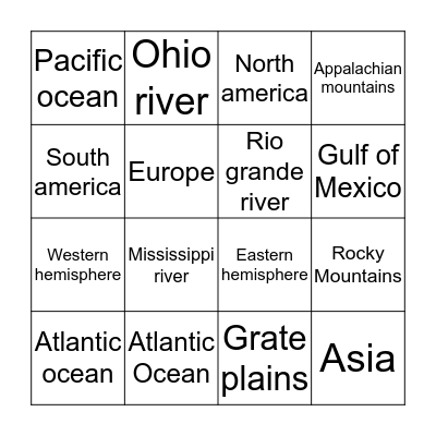 Geography bingo  Bingo Card