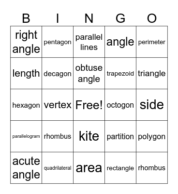 Geometry Bingo Card