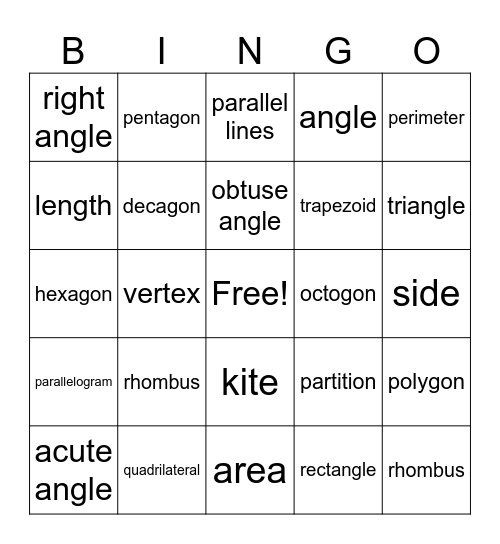 Geometry Bingo Card