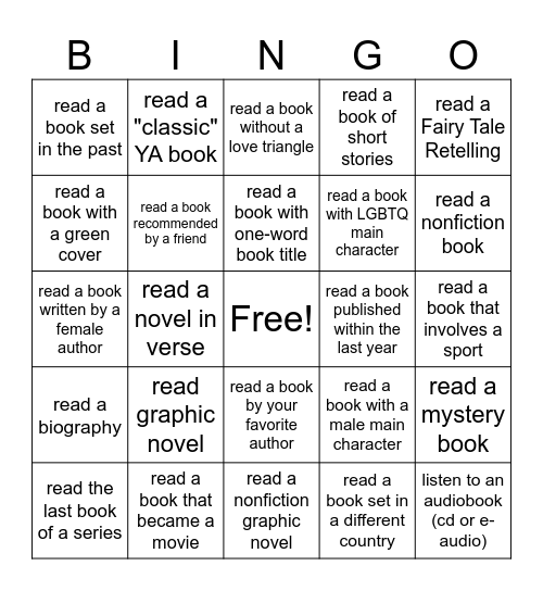 Teen Book Bingo Card