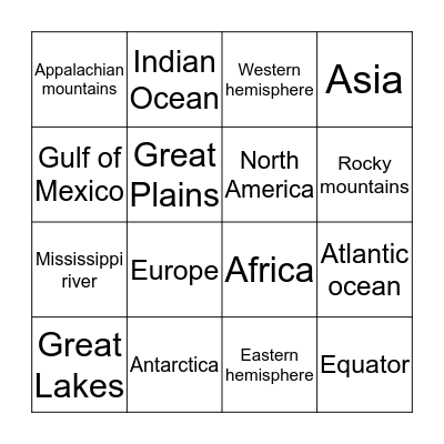 Geography bingo Card