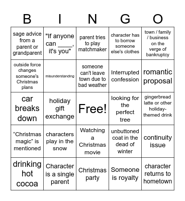 Hallmark Movie Bingo Card