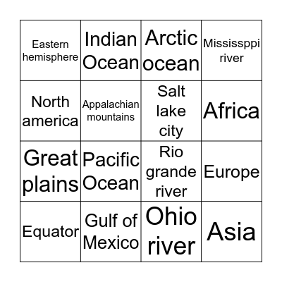 Geography bingo Card