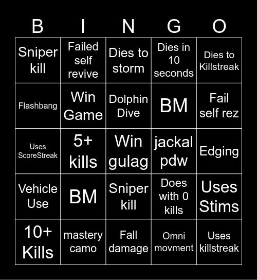 Warzone 2.0 bingo (Credits to: Big Puffer) Bingo Card