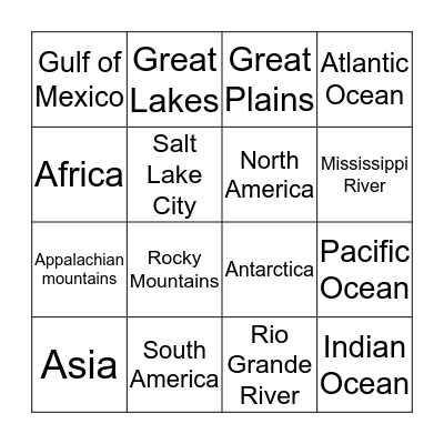 Geography Bingo Card