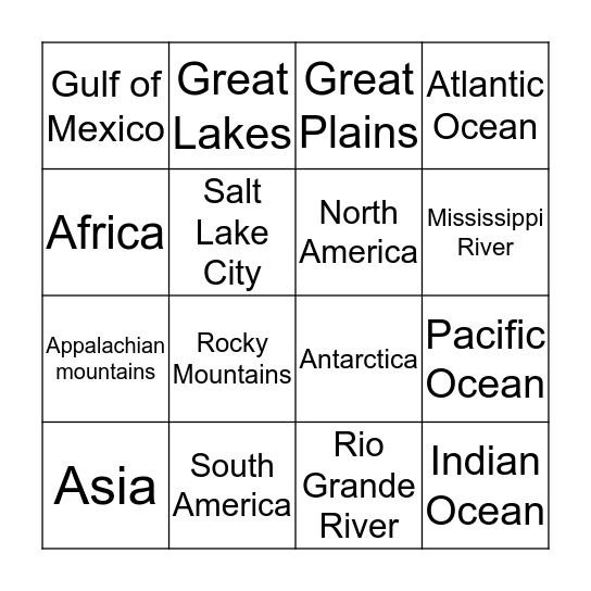 Geography Bingo Card