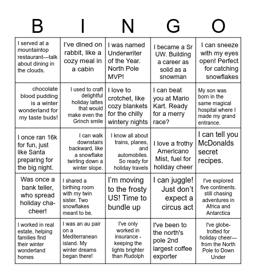 Bingo & Mingle: Christmas Party Edition Bingo Card