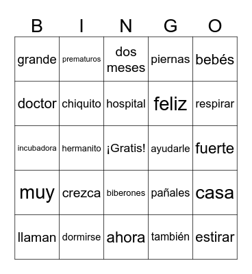 El bebé prematuro Bingo Card