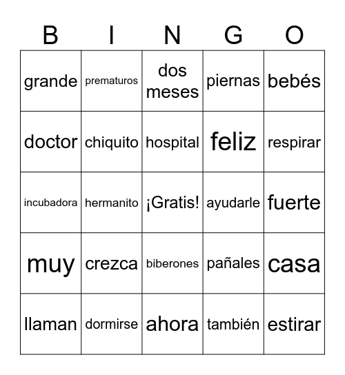 El bebé prematuro Bingo Card