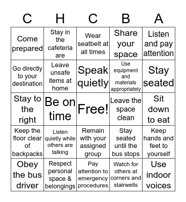 Positive Behavior  Bingo Card