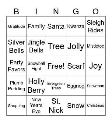 Time for the Holiday's! Bingo Card