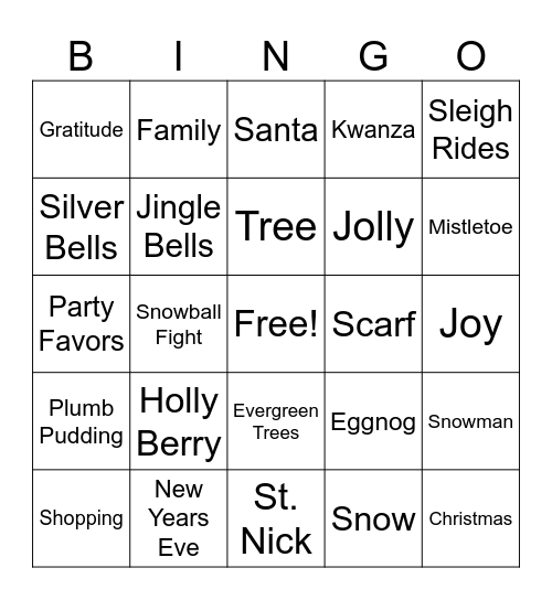 Time for the Holiday's! Bingo Card