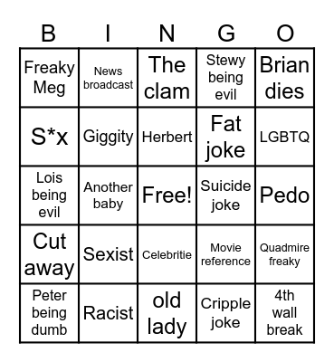Family guy Bingo Card