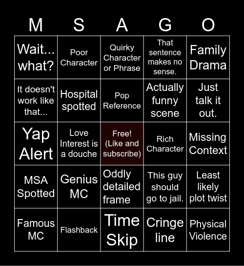 MSA Bingo Card