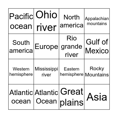 Geography bingo  Bingo Card