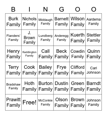 Layton Parke Ward Bingo Card