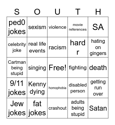 South Park Bingo Card