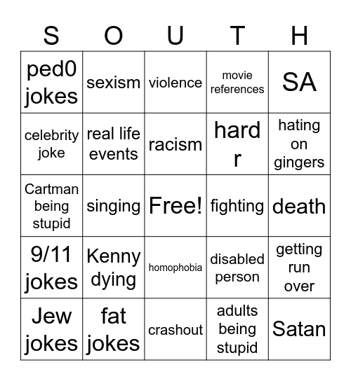 South Park Bingo Card