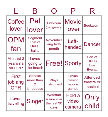 HUMAN BINGO Card