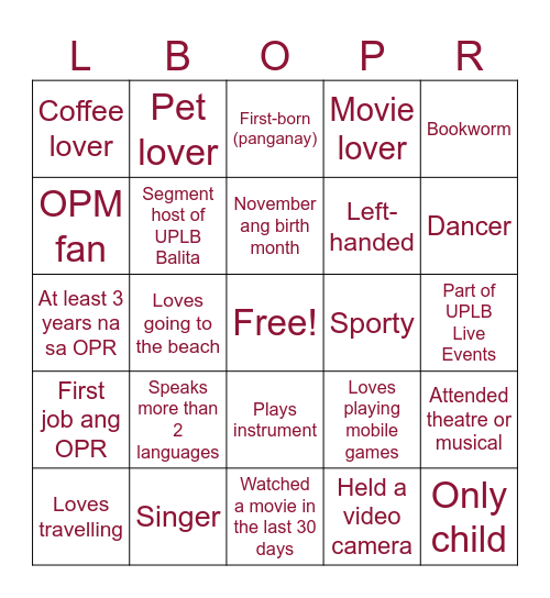 HUMAN BINGO Card