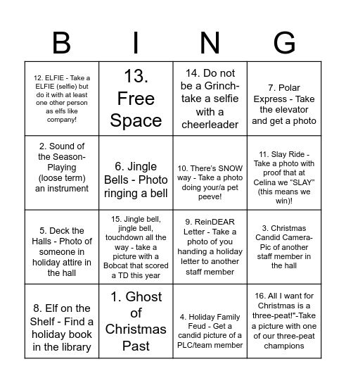 Bobcat Bingo Card