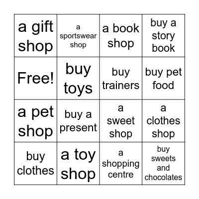 In the shopping centre Bingo Card