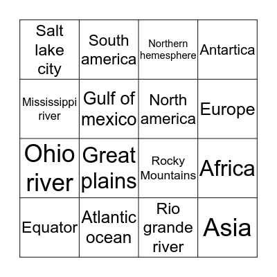 Geography bingo Card