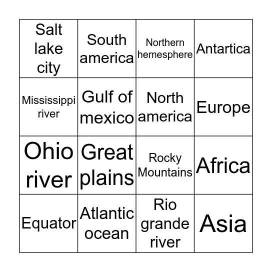 Geography bingo Card