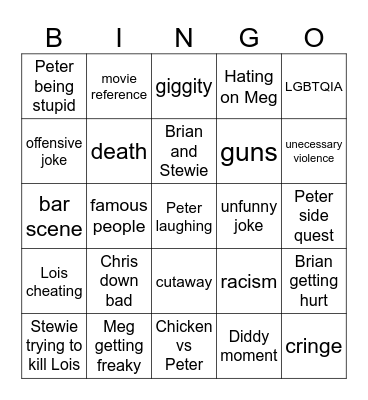 Family Guy Bingo Card