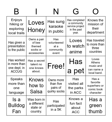 Bee Kind Bingo Card