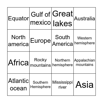 Geography bingo Card