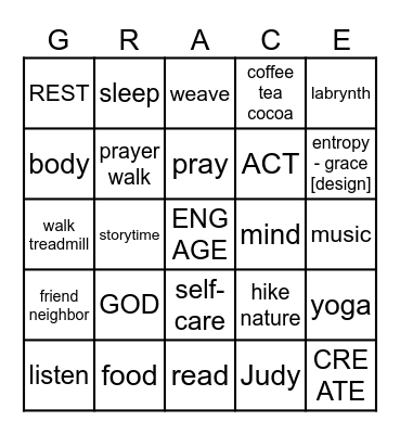 TO DO - BALANCE Bingo Card