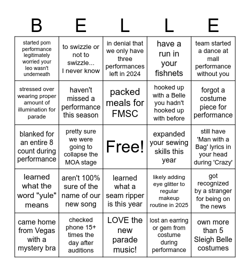 Sleigh Belle Bingo Card