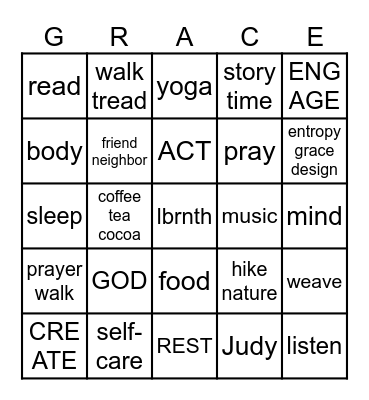 TO DO - BALANCE Bingo Card
