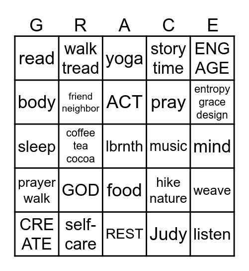 TO DO - BALANCE Bingo Card
