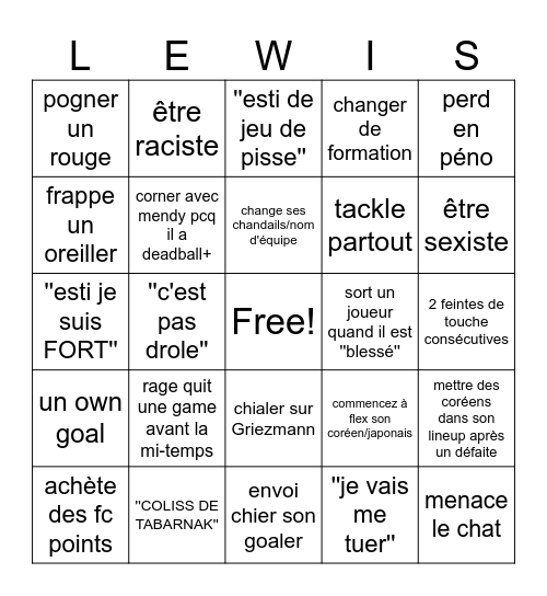 Lewis EA FC 25 Bingo Card
